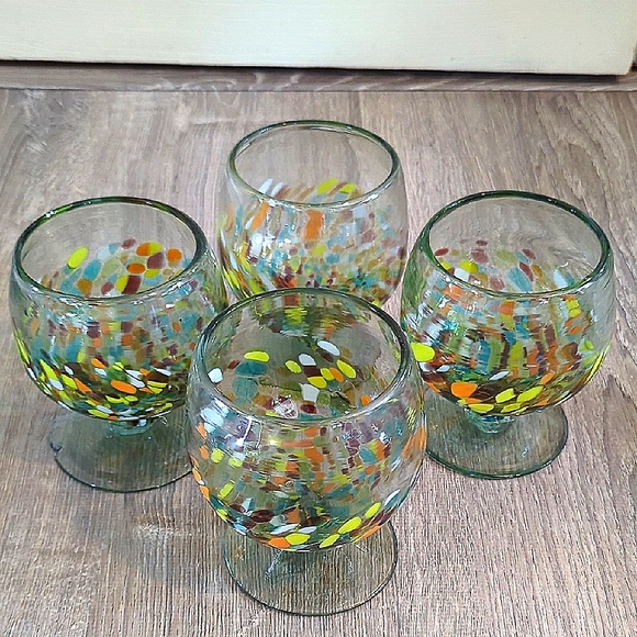 Pier 1 Other - Vintage Pier 1 Mexican Confetti Stemmed Drinkware Glasses Set Of 4